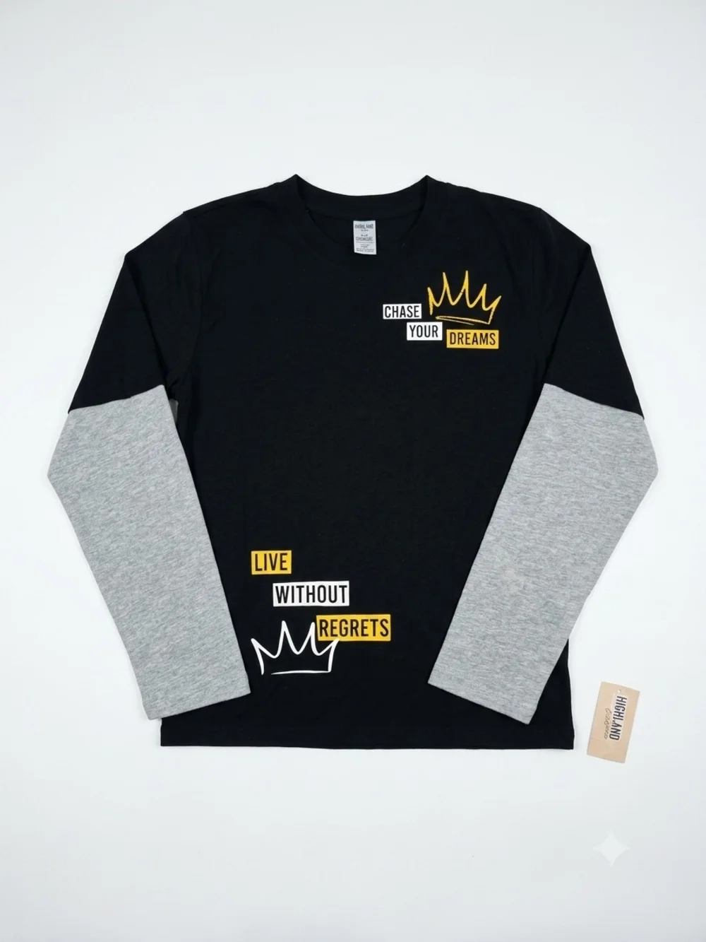NWT Boy Highland OriginaBlack & Gray Long Sleeve Graphic Tee  (0143)